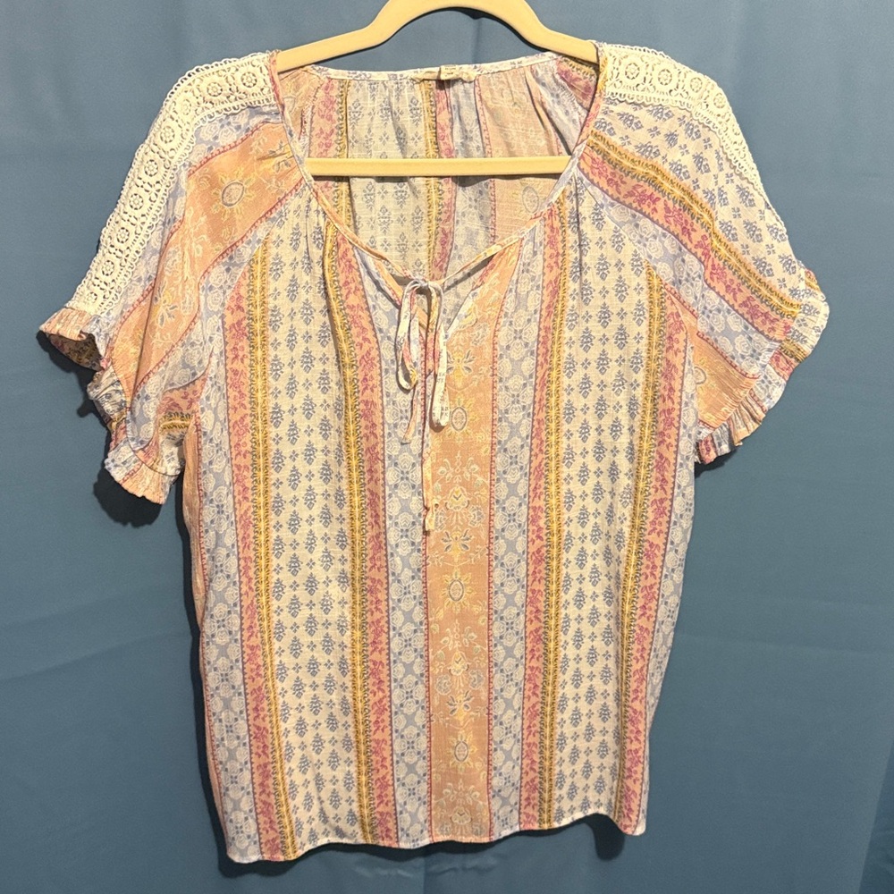 Boho Striped Lace Sleeve Blouse